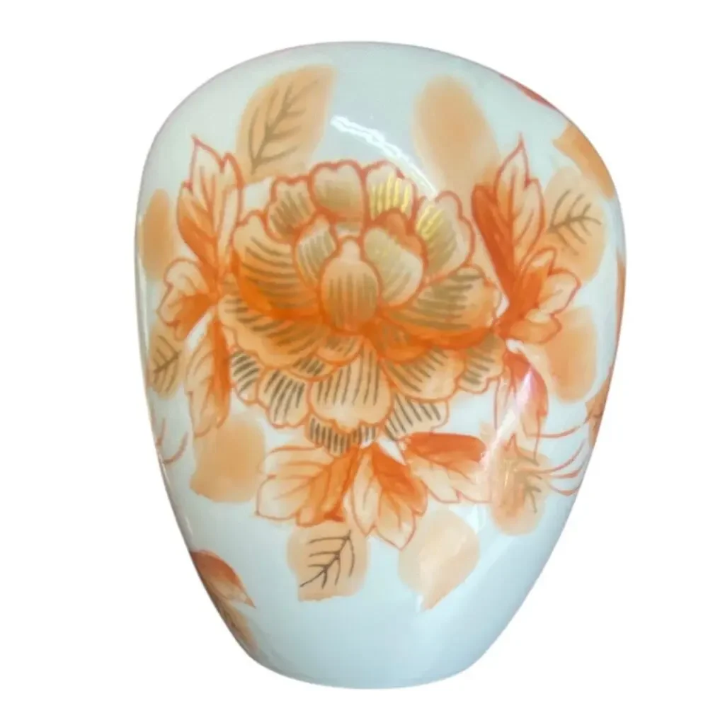 Vintage Porcelain Ginger Jar Vase with Orange Floral Design – 6